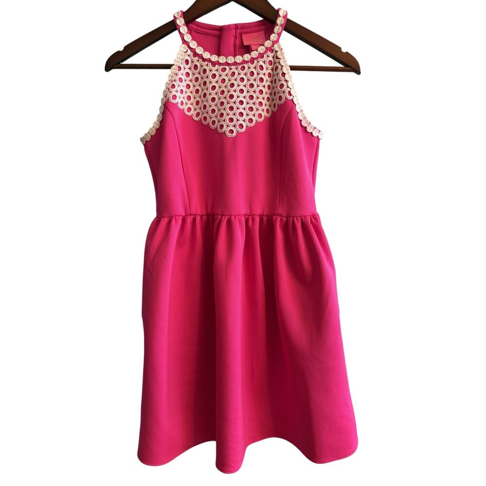 Lilly Pulitzer Girls Kinley Dress Size XL 14 Pink Tango Embroidered